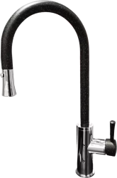 Смеситель для кухни/мойки GranFest, однорычажный, керамический картридж, высокий, с поворотным изливом, длина 192 мм, латунь, цвет черный