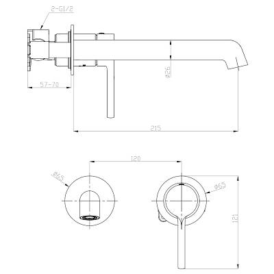 Смеситель для раковины/умывальника Raglo R20.11.06 встраиваемый/настенный, однорычажный, неповоротный, латунь, длина излива 215 мм, керамический, цвет черный