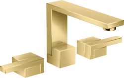Смеситель для раковины/умывальника Axor Edge 130 на 3 отверстия, двухвентильный, фиксированный излив, длина излива 17,3 см, керамический, латунь, цвет полированное золото, со сливным клапаном Push-Open
