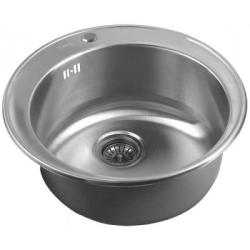 Мойка кухонная ZorG Штамп Satin, 51х51х20,5 см, нержавеющая сталь, круглая, цвет: сатин, с отверстием под смеситель, без крыла, слив-перелив, врезная