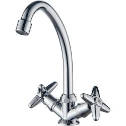 Смеситель для кухни/мойки Ledeme H20 двухвентильный, керамический, с высоким поворотным изливом, латунь, цвет хром, кухонный, хромированный, вертикальный, кран, комплект, сантехника, водопроводные, размер, характеристики, высота, расстояние, длина