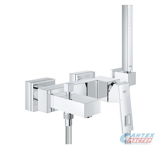 Смеситель для ванны/душа Grohe Eurocube однорычажный, керамический, настенный, излив фиксированный 181 мм, с гибким шлангом, душем/лейкой, латунь, цвет хром, короткий, универсальный, горизонтальный, рычажный, кран, комплект, сантехника, размер