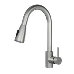 Смеситель для кухни/мойки Am.Pm X-Joy S однорычажный, поворотный, выдвижной излив, керамический, длина 223 мм, нержавеющая сталь/пластик, цвет сатин
