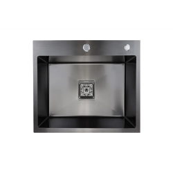 Мойка кухонная Siriusline, 50х44 см, врезная, нержавеющая сталь, прямоугольная, цвет: графит, с отверстием под смеситель, слив-перелив, без крыла
