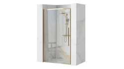 Душевая дверь REA SOLAR 100х195 см прозрачное стекло/профиль золото в нишу, открывание правое/левое, прозрачное закаленное стекло, раздвижная, профиль золото, прямоугольная (душевое ограждение без поддона)