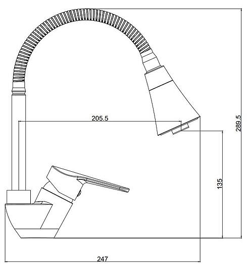 Смеситель для кухни/мойки Voda Breeze однорычажный, поворотный/гибкий излив, керамический, высота 135 мм, длина 205,5 мм, полимерный сплав, цвет хром
