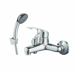 Смеситель для ванны/душа Decoroom, настенный, однорычажный, неповоротный, длина излива 145 мм, керамический, латунь, цвет хром