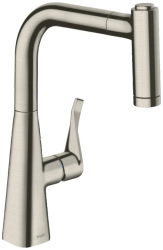 Смеситель для кухни/мойки Hansgrohe Metris M71, 220 2jet, однорычажный, керамический, с поворотным/вытяжным изливом, длина 21,1 см, латунь, цвет под сталь Смеситель для кухни/мойки Hansgrohe Metris M71, 220 2jet, однорычажный, керамический, с поворотным/вытяжным изливом, длина 21,1 см, латунь, цвет под сталь