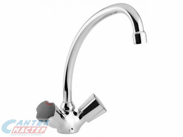 Смеситель для кухни/мойки Mofem Nova 105 двухвентильный, керамический, с высоким поворотным изливом, длина 200 мм, латунь, цвет хром, 140-0021-32