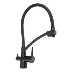 Смеситель для кухни/мойки Accoona, с подключением к фильтру с питьевой водой, однорычажный, поворотный/гибкий, керамический, длина излива 180 мм, латунь, цвет графит