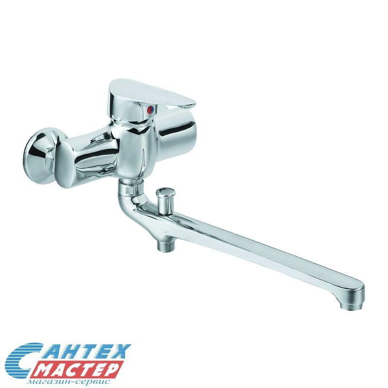 Смеситель для ванны/душа Osgard Griffin однорычажный, керамический, настенный, излив поворотный 300 мм, с гибким шлангом, душем/лейкой, латунь, цвет хром, длинный, универсальный, горизонтальный, рычажный, кран, комплект, сантехника, размер