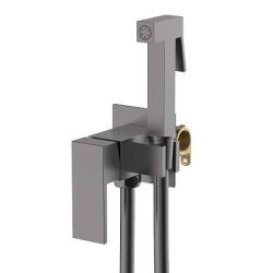 Смеситель с гигиеническим душем Splenka S98.52.07 встраиваемый, однорычажный, керамический, без излива, с гибким шлангом/лейкой, латунь/пластик, цвет серый