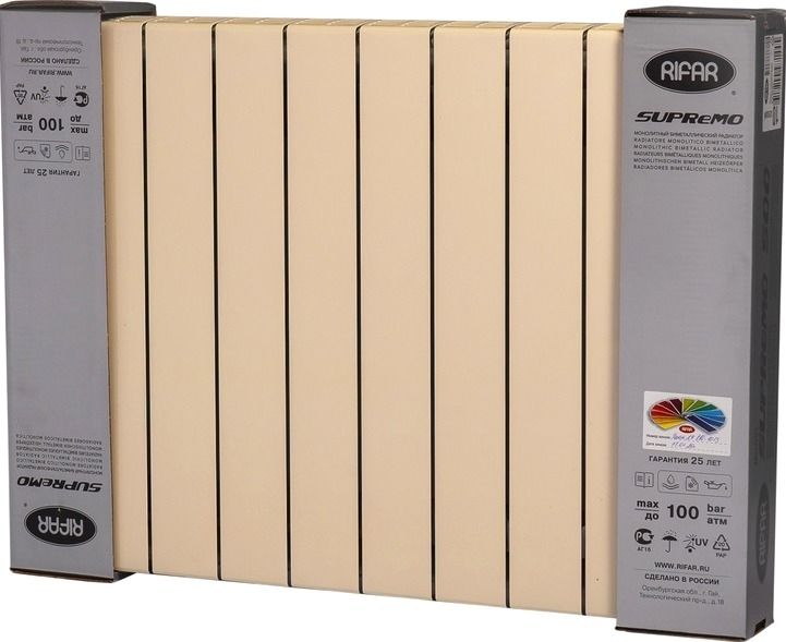 Радиатор биметаллический Rifar SUPReMO 500 8 секций боковое подключение айвори / бежевый