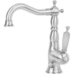 Смеситель для раковины Migliore Oxford, однорычажный, поворотный, длина 162 мм, керамический картридж, латунь, цвет состаренный хром/белый