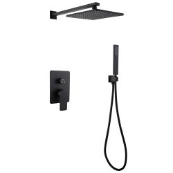 Душевая система ABBER Weiss Insel, встраиваемая, цвет черный матовый, комплект: однорычажный смеситель/тропический душ (с верхней лейкой)/лейка/шланг, внутренний (скрытый) монтаж