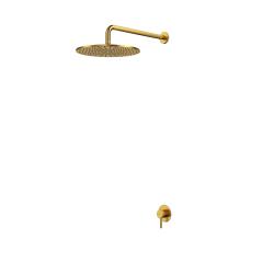 Душевая система встраиваемая Whitecross Y, цвет брашированное золото, комплект: однорычажный смеситель/кронштейн/тропический душ (с верхней лейкой), латунь, скрытого монтажа