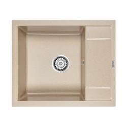 Мойка кухонная Paulmark OPTIMUM, 60х50х20 см, врезная, кварцевый композит, прямоугольная, цвет кварц, без отверстия под смеситель, без крыла, слив-перелив, врезная в столещницу, для кухни