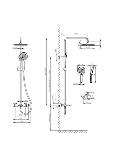 Душевая система Cersanit OLIVA (смеситель стандартный) с изливом 3 режима шланг 150 металл, цвет черный матовый, комплект: однорычажный смеситель/тропический душ