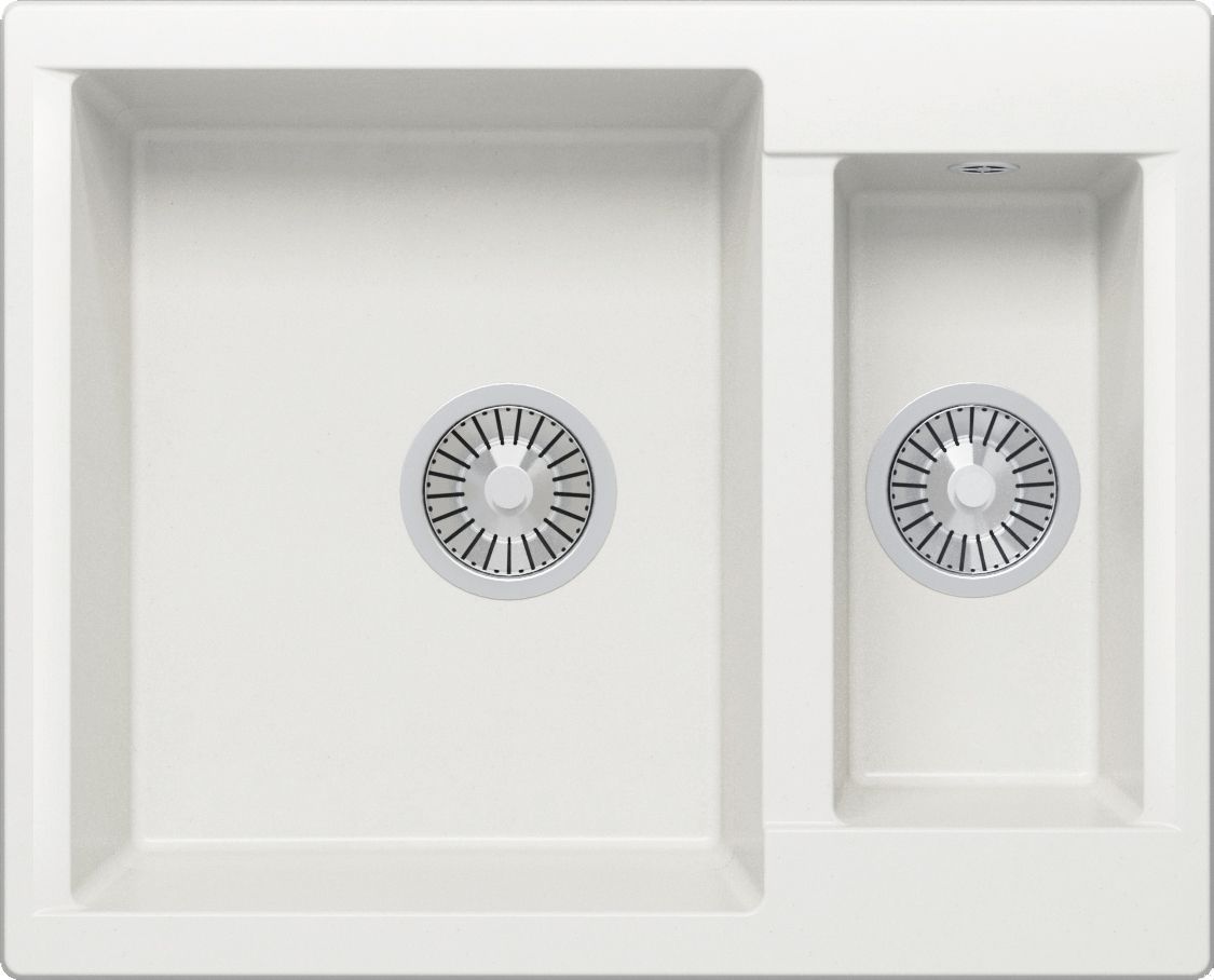 Мойка Polygran Brig-620 62х50х21.6 см, врезная, двойная, из искусственного камня, прямоугольная, цвет белый хлоп, без отверстия под смеситель, слив-перелив, с сифоном, для кухни