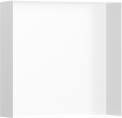Полка Hansgrohe XtraStoris Minimalistic 300/300/100, с открытой рамой, размер 30х30х10 см, встраиваемая в нишу, форма прямоугольная, цвет матовый белый, нержавеющая сталь, встроенная/настенная, шкаф/короб, в стену, для душа/ванной