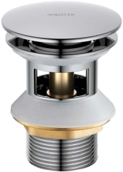 Донный клапан Aquatek AQ6002CR с переливом, цвет хром, click/clack, 66х78 мм латунь, для раковины/умывальника