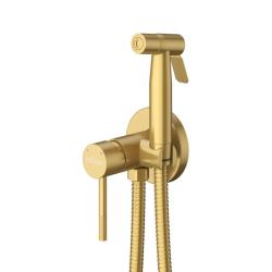 Смеситель с гигиеническим душем Cezares Relax встраиваемый, однорычажный, керамический, без излива, с гибким шлангом/лейкой, нержавеющая сталь, цвет брашированное золото