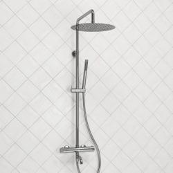 Душевая система WasserKRAFT, высота 850-1250 мм, цвет хром, комплект: термостатический смеситель/излив/тропический душ (с верхней лейкой)/стойка/лейка/шланг, наружного монтажа