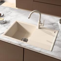 Мойка кухонная Lemark IMANDRA 760, 50х76х19,7 см, врезная, кварцгранит, прямоугольная, цвет шампань, без отверстия под смеситель, с крылом, оборачиваемая, слив-перелив, врезная в столещницу, для кухни