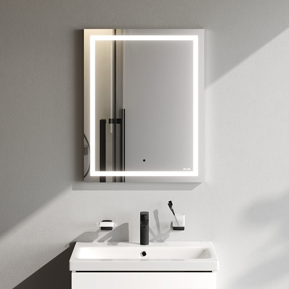 Зеркало Am.Pm Gem 55х70 см с LED/ЛЕД-подсветкой, прямоугольное, ИК-сенсор, для ванны, навесное/подвесное/настенное