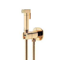 Смеситель с гигиеническим душем Lemark Solo встраиваемый, прогрессивный картридж, нажимной, без излива, с гибким шлангом/с металлической лейкой, латунь, цвет золото