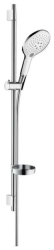 Душевой гарнитур Hansgrohe Raindance Select S 150 3jet, высота 100,8 см, комплект: ручной душ/душевая штанга/шланг для душа/ползунок/мыльница, стальной, нержавеющая сталь, цвет хром/белый, наружного монтажа, настенный, для душа/ванной