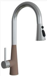 Смеситель для кухни/мойки Flortek Вита Pro, однорычажный, керамический картридж, с поворотным/выдвижным изливом, высокий, длина излива 202 мм, латунь, цвет капучино