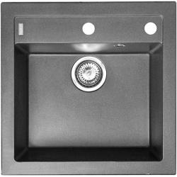 Мойка кухонная ALVEUS FORMIC 20 GRANITAL STEEL-G04M 52x51x20 см, врезная/встраиваемая сверху, искусственный гранит, прямоугольная, цвет сталь, с отверстием под смеситель и под кнопку клапана-автомата