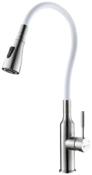 Смеситель для кухни/мойки Lemark Expert, однорычажный, поворотный/гибкий, керамический, длина излива 234 мм, нержавеющая сталь, цвет сталь/белый