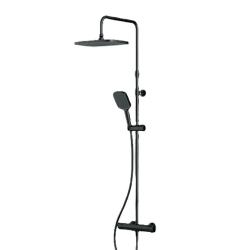 Душевая система AM.PM Func, высота 1030-1460 мм, цвет черный матовый, комплект: термостатический смеситель/тропический душ (с верхней лейкой)/стойка/лейка/шланг, латунь/нержавеющая сталь/пластик