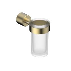 Стакан с держателем ABBER Osten 316 для зубных щеток, настенный, нержавеющая сталь/стекло, в ванную, цвет матовое стекло/золото брашированное AA1861BG