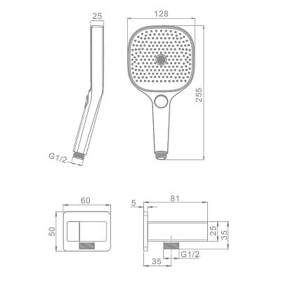 Душевой гарнитур Raglo R476.40.09 комплект: ручной душ 3 режима/держатель для душа/шланг для душа 150 см, латунь/пластик, цвет графит, (с подключением шланга)