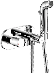 Смеситель IDDIS Axes с гигиеническим душем, встраиваемый, однорычажный, керамический, без излива, с гибким шлангом/лейкой, латунь, цвет хром, с крючком для полотенца