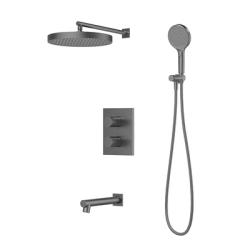 Душевая система встраиваемая IDDIS Duna цвет графит матовый, комплект: смеситель термостатический, излив 205 мм, верхняя лейка с тропическим душем, ручная лейка, душевой шланг 1,5 м скрытого монтажа