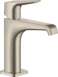 Смеситель для раковины/умывальника Axor Citterio E 130, однорычажный, с рычаговой рукояткой, фиксированный излив, длина излива 14,3 см, керамический, латунь, цвет шлифованный никель, с незапираемым сливным набором