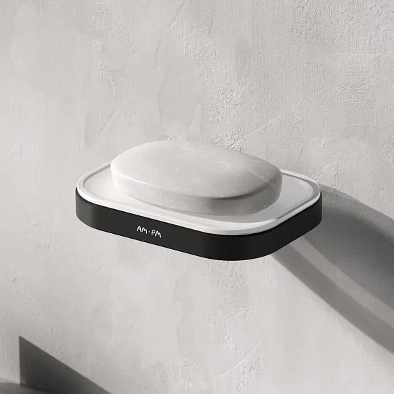 Мыльница настенная AM.PM Func, цвет: черный матовый, металл/стекло, прямоугольная, для душа/ванны/мыла, в ванную комнату, под мыло, мыльница, на стену