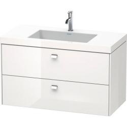 Тумба c раковиной Duravit Brioso, 100х48х61,3 см, подвесная, 2 выдвижных ящика, ДСП, цвет: белый глянец/хром /Vero Air, мебельная, прямоугольная, цвет белый, фарфоровая, 1 отверстие под смеситель, без перелива