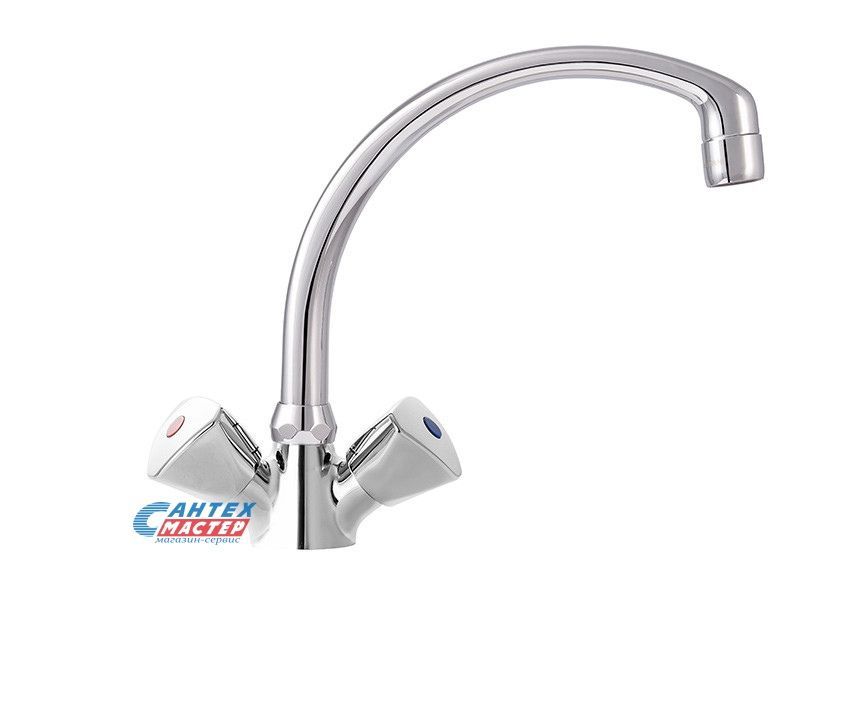 Смеситель для кухни/мойки Mofem Evrostar 106 E CER двухвентильный, керамический, с высоким поворотным изливом, длина 180 мм, латунь, цвет хром, кухонный, хромированный, вертикальный, кран, комплект, сантехника, водопроводные, размер, характеристики