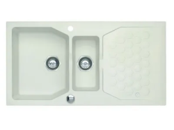 Мойка кухонная ALVEUS SENSUAL 70 GRANITAL ARCTIC-G11M 98х52х20 см, врезная/встраиваемая сверху, две чаши, с крылом, искусственный гранит, прямоугольная, цвет белый, с отверстием под смеситель и для кнопки клапан-автомат