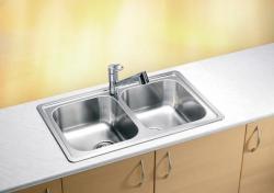 Мойка кухонная ALVEUS ELEGANT 40 SAT-90 81х51х19 см, слив 90, врезная/встраиваемая сверху, две чаши, нержавеющая сталь, прямоугольная, цвет нержавеющая сталь (сатин), без отверстия под смеситель