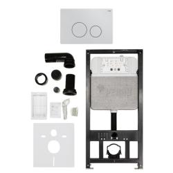 Инсталляция для унитаза Рехау Novaflow с панелью смыва Nova Orb 001 (круглые клавиши) цвет белый глянец, система для подвесного унитаза, со скрытым смывным бачком (бак), комплект, размеры рамы (каркас) 520х125х1147 мм