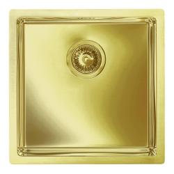 Мойка кухонная ALVEUS QUADRIX MONARCH 30 GOLD 45х45х20 см, слив 90, врезная вровень со столешницей, нержавеющая сталь с PVD покрытием, квадратная, цвет золото, без отверстий под смеситель