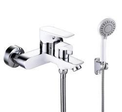 Смеситель для ванны/душа VIEIR, настенный, однорычажный, неповоротный, керамический, длина излива 182 мм, латунь, цвет белый/хром