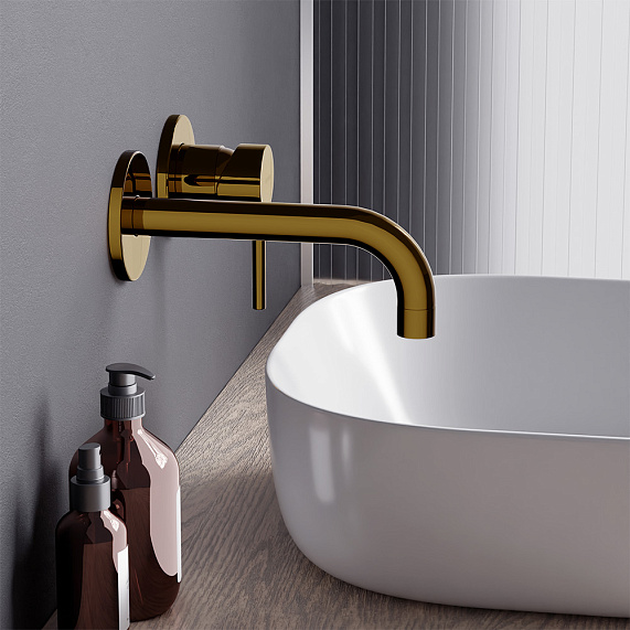 Смеситель для раковины/умывальника Damixa Scandinavian Pure, встраиваемый, однорычажный, неповоротный, керамический, длина излива 181 мм, латунь, цвет золото