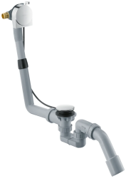 Излив для ванны Hansgrohe Exafill S с набором для слива и перелива для стандартных ванн, настенный/на ванну, неповоротный, латунь/пластик, хром, круглый, длина излива 3,6 см, встраиваемый/встроенный